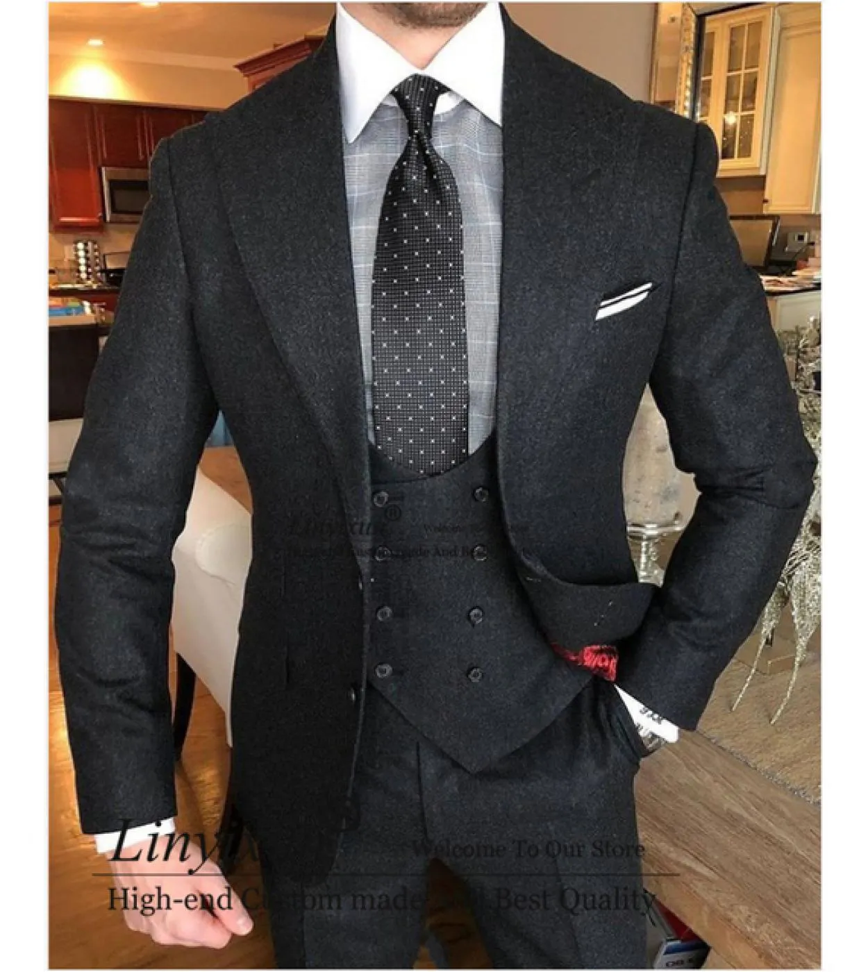 Abiti da uomo classici grigi Blazer formale da lavoro Slim Fit Wedding Groom Tuxedo Set da 3 pezzi Giacca da banchetto Gilet Pan