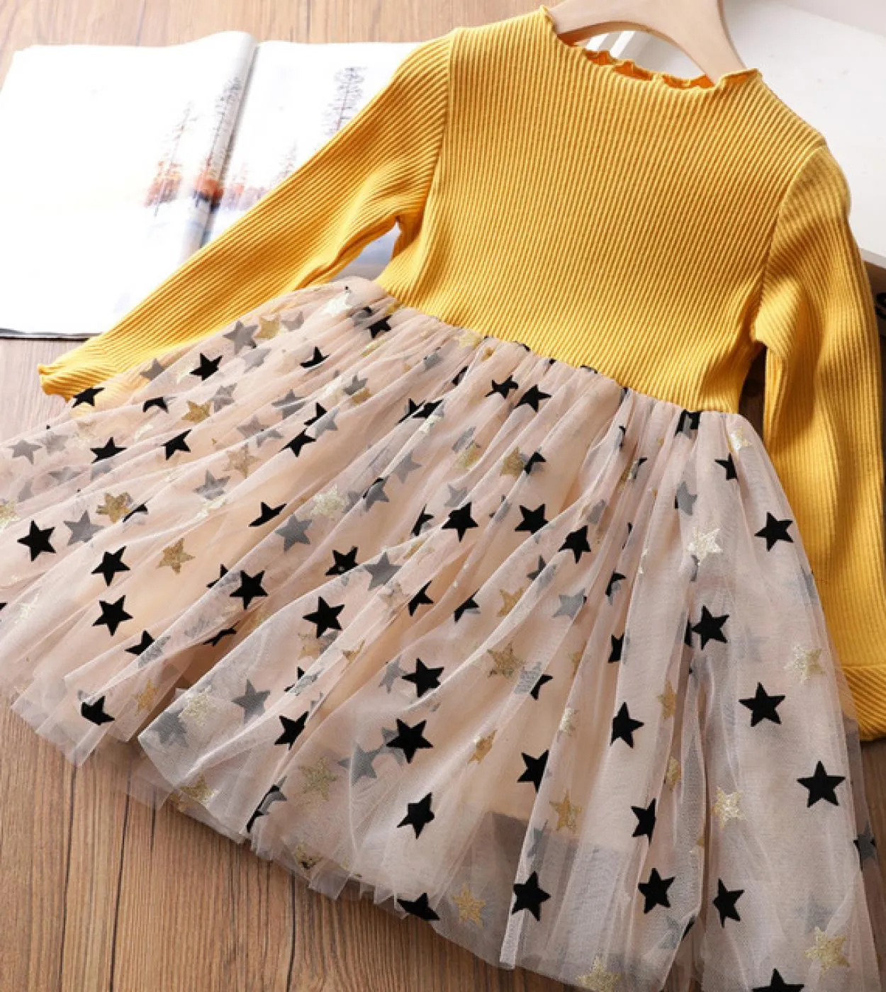 Autunno Ragazze Manica Lunga Abbigliamento Quotidiano Bambini Casual Bambini Vestito da Festa Stella Paillettes Bambina Principe