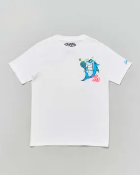 T-shirt bianca in cotone a maniche corte con stampa squalo padel 6-12 anni