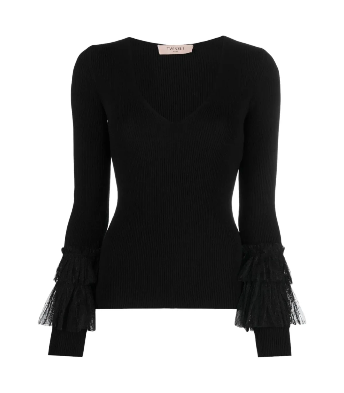 Twinset Donna Maglione Scollo A V Con Balze Plumetis