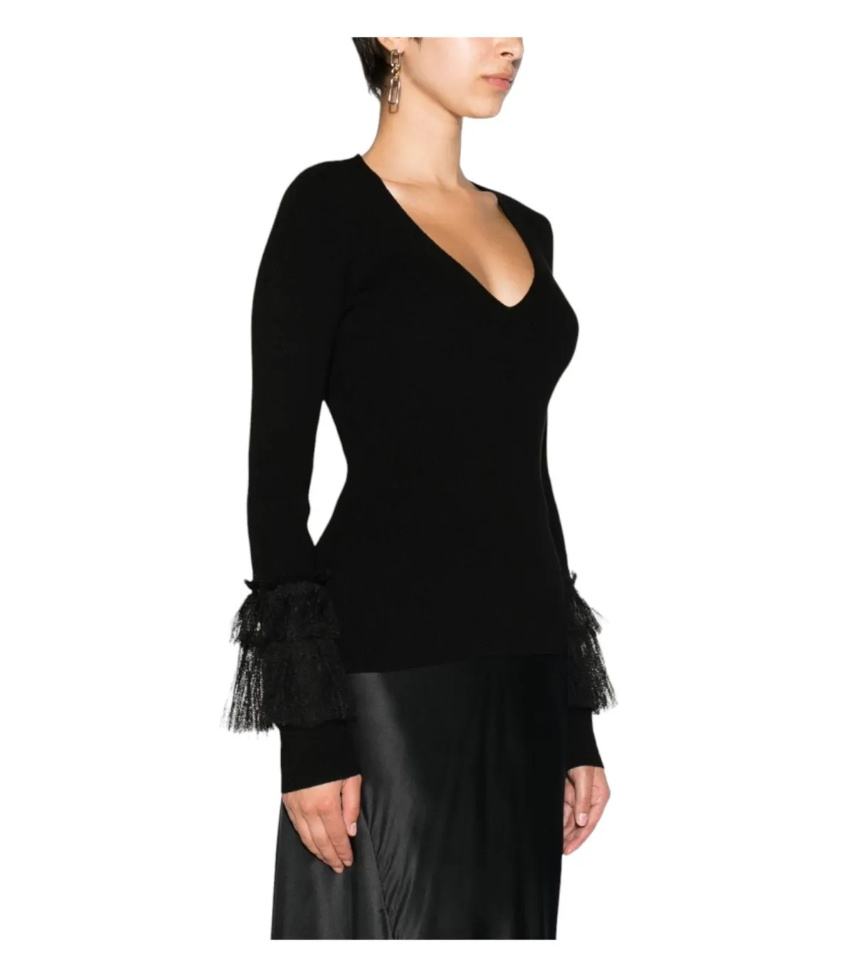Twinset Donna Maglione Scollo A V Con Balze Plumetis